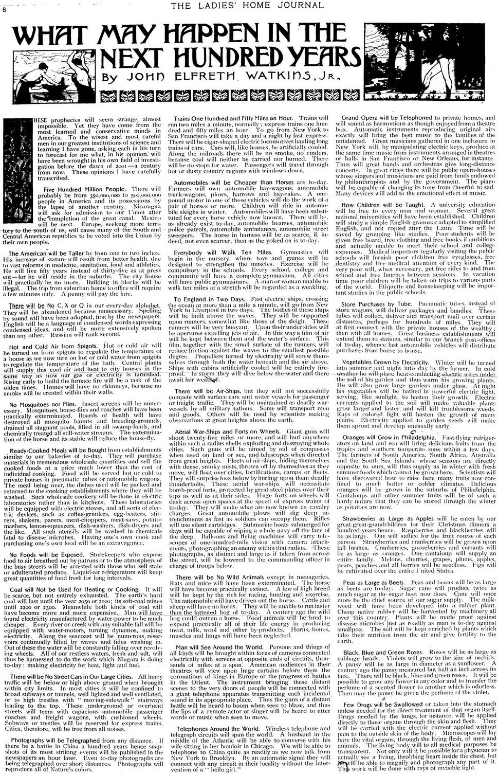 science20.com - Hank Campbell - In 1900, The Ladies Home Journal Made Predictions That Put Nostradamus To Shame