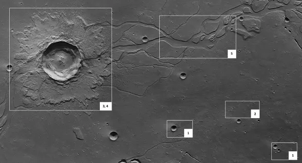 Hephaestus Fossae small impact craters. Hephaestus Fossae small impact craters.