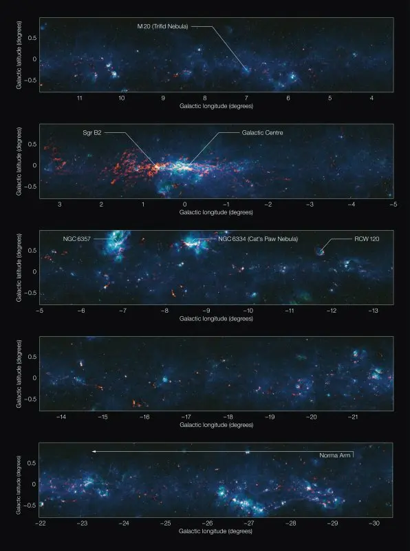 Galactic Plane seen by the ATLASGAL survey divided into sections Galactic Plane seen by the ATLASGAL survey divided into sections