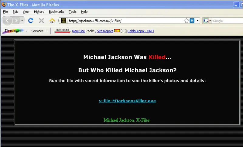 Michael Jackson spam virus screenshot Michael Jackson spam virus screenshot