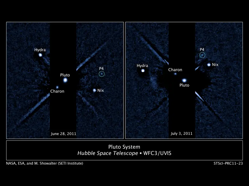 Pluto and its moons Hydra Charon Nix and now P4