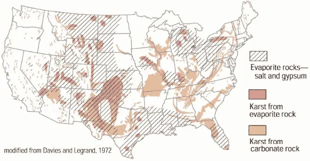 sinkhole frequency map by US region sinkhole frequency map by US region