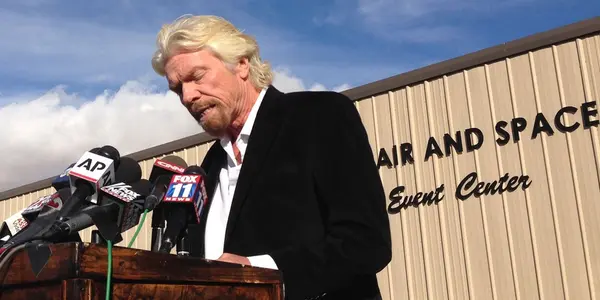 Richard Branson Arrives at the SpaceShipTwo Crash Site, Investigation Underway