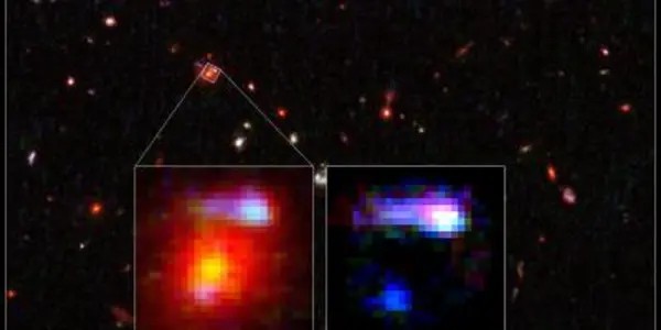 IRC 0218 9.6 Billion Years Ago Is Farthest Lensing Galaxy Yet