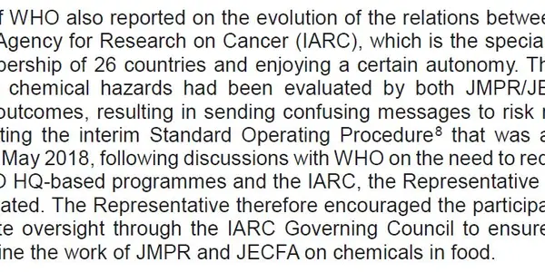 FAO/WHO Codex Alimentarius Meeting Suggests Rogue Activist Group IARC Be Reined In