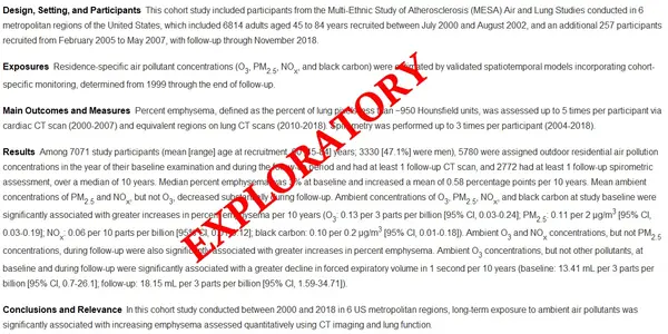 Epidemiologists Correlate Ozone To Smoking A Pack Of Cigarettes Per Day For 29 Years