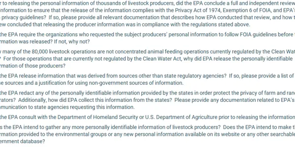 EPA Gives Personal Information On Farmers To Environmental Activists