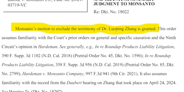 Monsanto Trial Judge: Zhang Glyphosate Meta-Analysis Is Nonsense