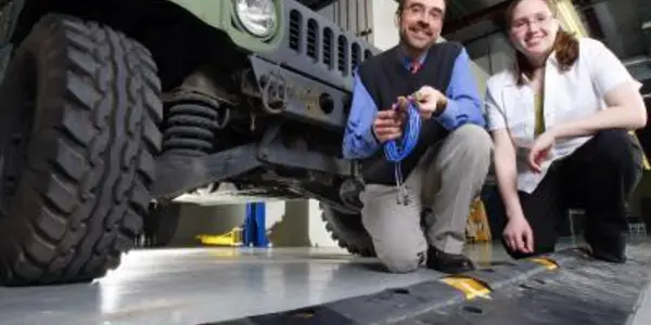 High-tech speed bump detects damage to army vehicles